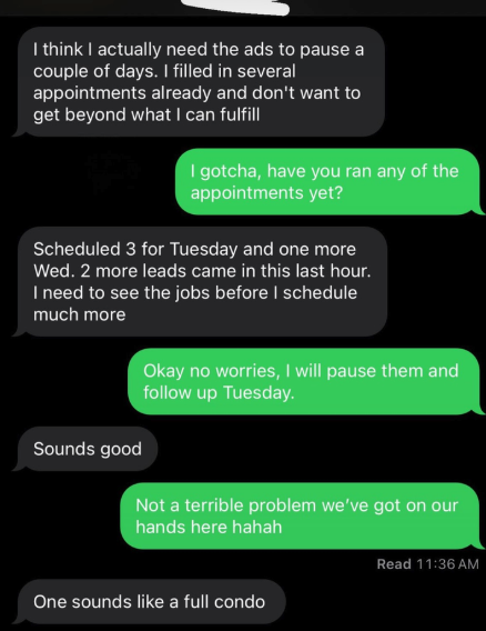 Client text message